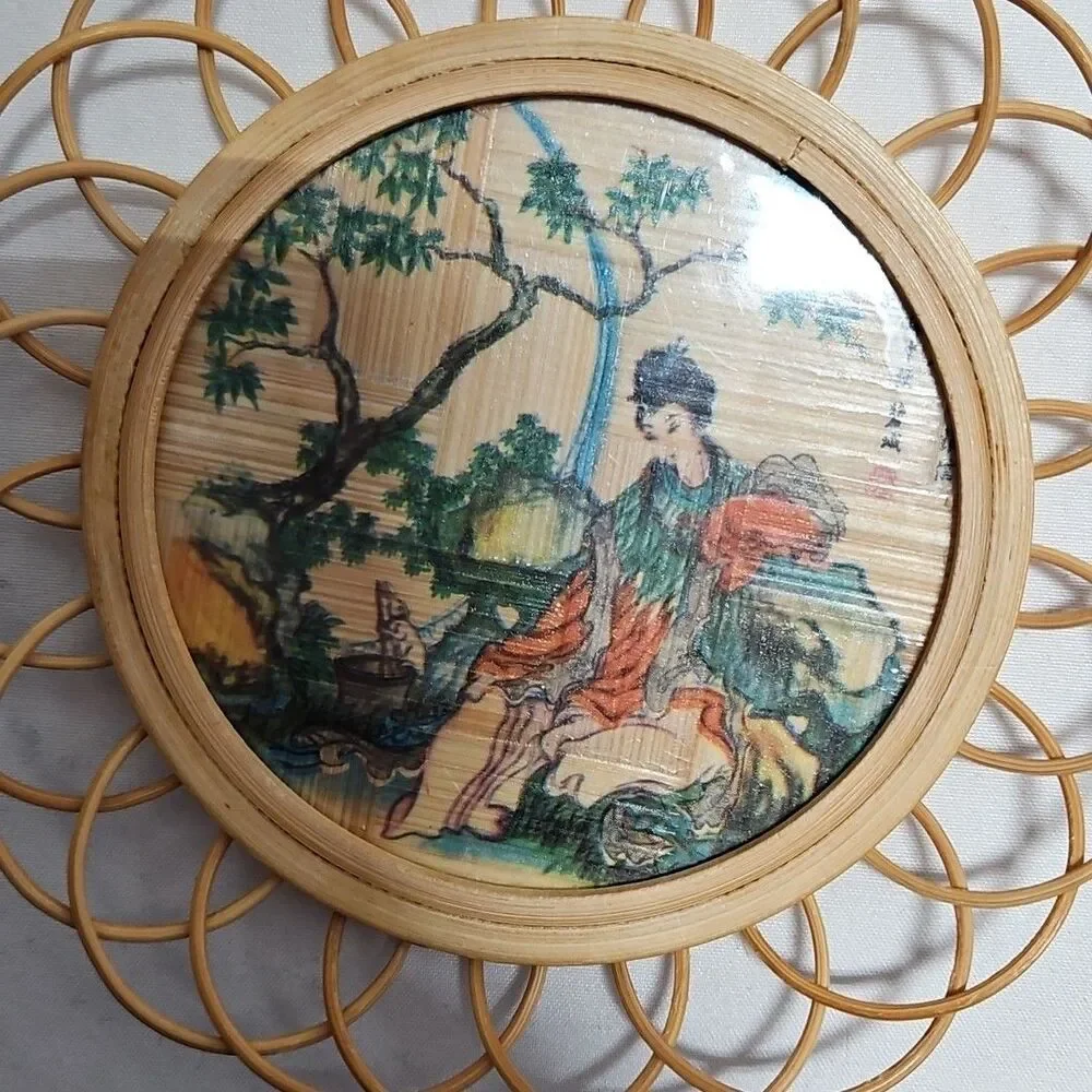 Geisha Ladies Woven Bamboo Coasters Set Of 6 With Carrier